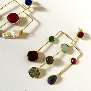 NWT Anthropologie Multi-stone Geometric & Asymmetrical Earrings